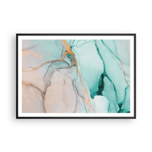 Affiche dans un cadre noir - Poster - Une composition abstraite dans des tons turquoise et or. - 100x70cm - Danse des formes et des couleurs - Décoration murale moderne pour le salon et la chambre ARTTOR