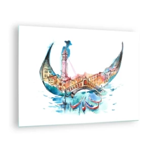 Impression sur verre - Image sur verre - Panorama aquarelle de Venise sous la forme d'un masque - 70x50cm - Nous naviguons à travers la ville - Décoration murale moderne pour le salon et la chambre ARTTOR