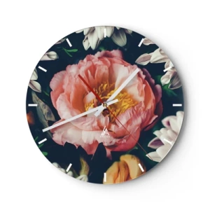 Horloge murale - Pendule murale - Gros plan d'une fleur de pivoine rose entourée d'autres fleurs - 30x30cm - Splendeur baroque - Décoration murale moderne pour le salon, la cuisine et la chambre ARTTOR
