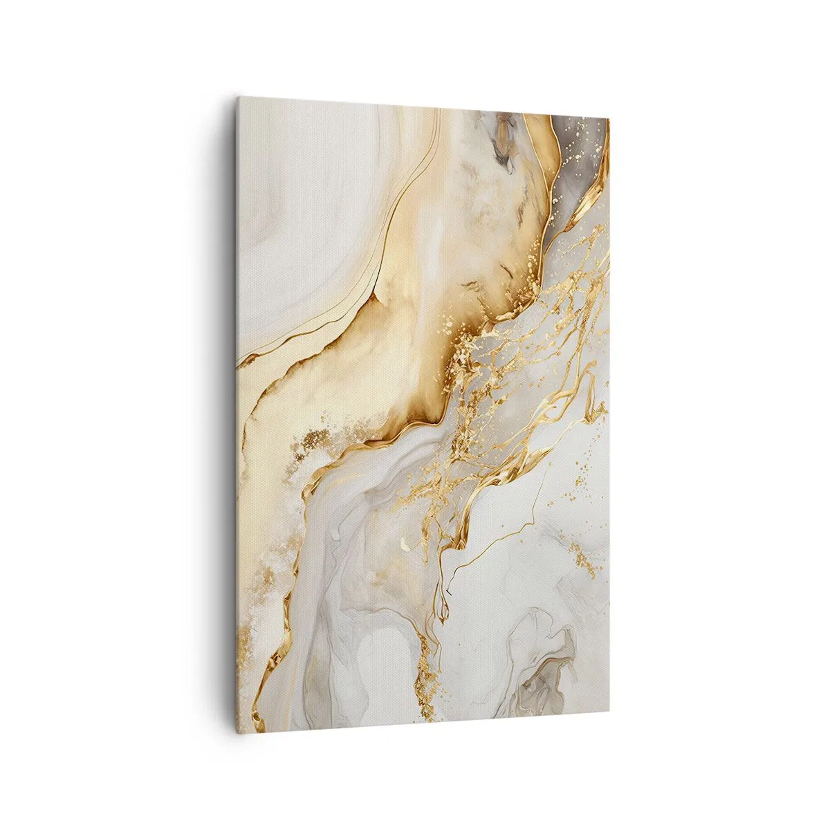 Impression sur toile - Image sur toile - Motifs abstraits dorés et marbrés sur fond clair - 80x120cm - Abstraction : beauté et bonté - Décoration murale moderne pour le salon et la chambre ARTTOR