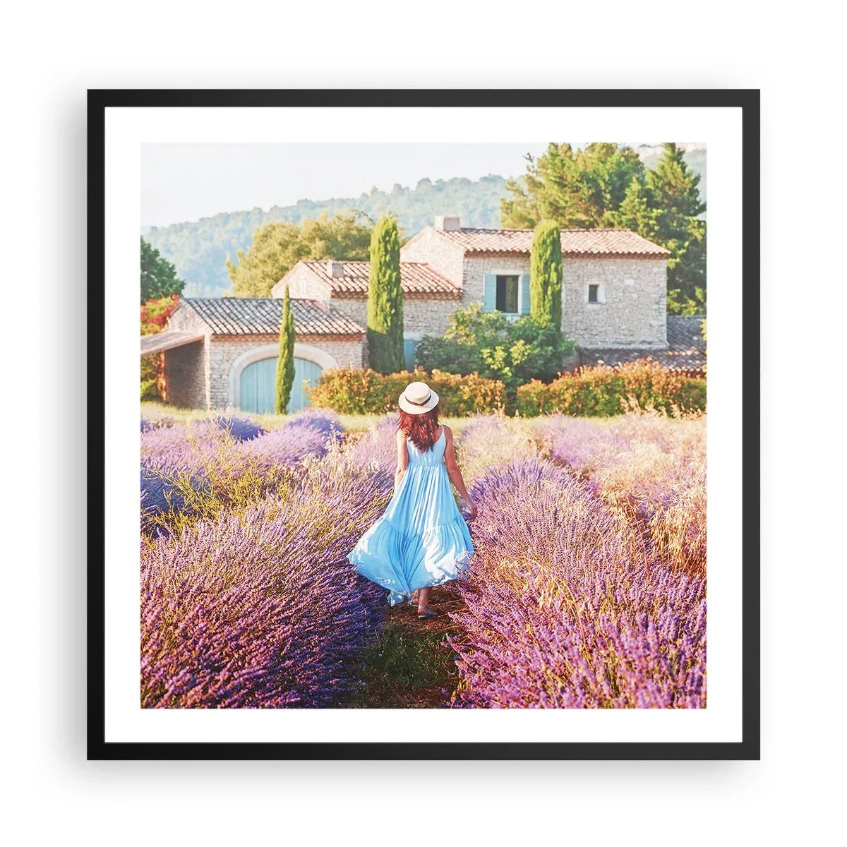Affiche dans un cadre noir - Poster - Fille de la lavande - 60x60 cm
