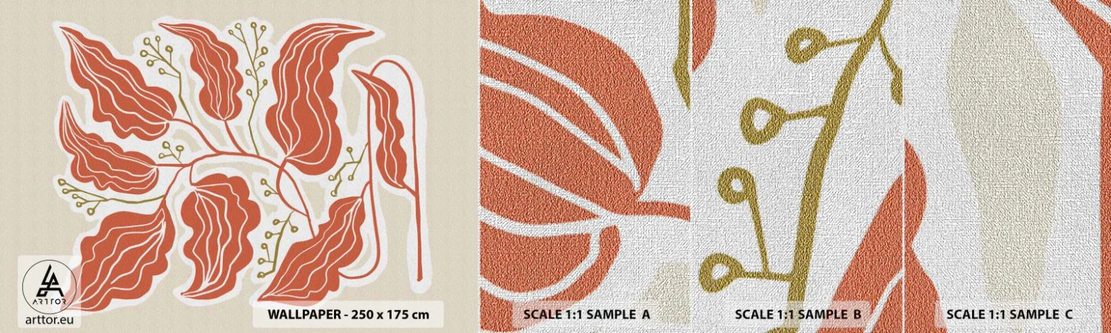 Échantillon de Papier Peint Premium Canvas - Folk et coloré - Bohème, Botanique, Fleurs - 100x30 cm