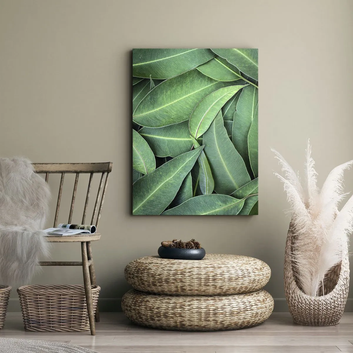 Impression sur toile - Image sur toile - Gros plan de feuilles vertes créant un motif naturel - 50x70cm - Juteux et frais - Décoration murale moderne pour le salon et la chambre ARTTOR