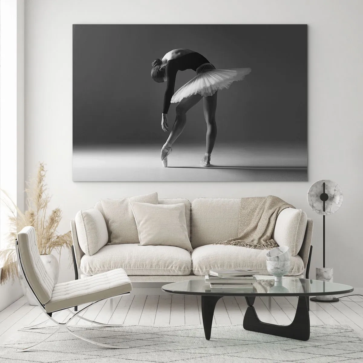 Impression sur verre - Image sur verre - Silhouette noire et blanche d'une ballerine dans une pose gracieuse - 100x70cm - Belle ballerine - Décoration murale moderne pour le salon et la chambre ARTTOR