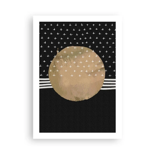 Affiche - Poster - Boule dorée abstraite sur fond noir avec motifs - 50x70cm - Composition : drapeau galaxie - Décoration murale moderne pour le salon et la chambre ARTTOR