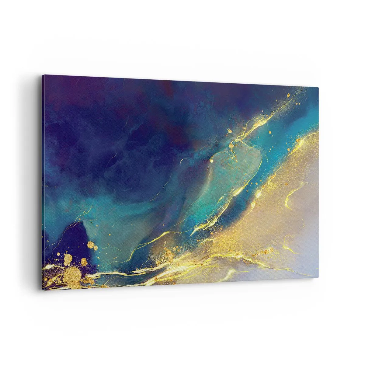 Impression sur toile - Image sur toile - Composition abstraite dans les tons bleu et or sur toile - 120x80cm - Coulée d'or - Décoration murale moderne pour le salon et la chambre ARTTOR