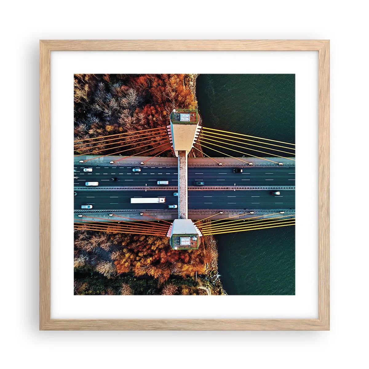 Affiche dans un chêne clair - Poster - Au dessus de l'eau et de la forêt - 40x40 cm