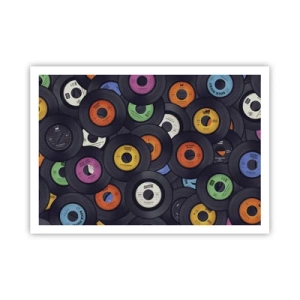 Affiche - Poster - Des vinyles colorés empilés les uns sur les autres - 100x70cm - Couleurs des classiques - Décoration murale moderne pour le salon et la chambre ARTTOR