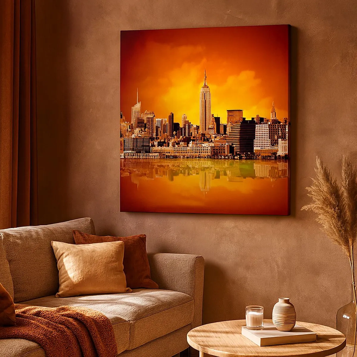Impression sur toile - Image sur toile - Panorama de grande ville en jaune et bronze - 30x30 cm