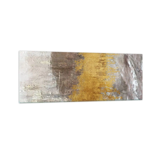 Impression sur verre - Image sur verre - Motif abstrait doré et beige - 140x50cm - Une explosion d'or - Décoration murale moderne pour le salon et la chambre ARTTOR