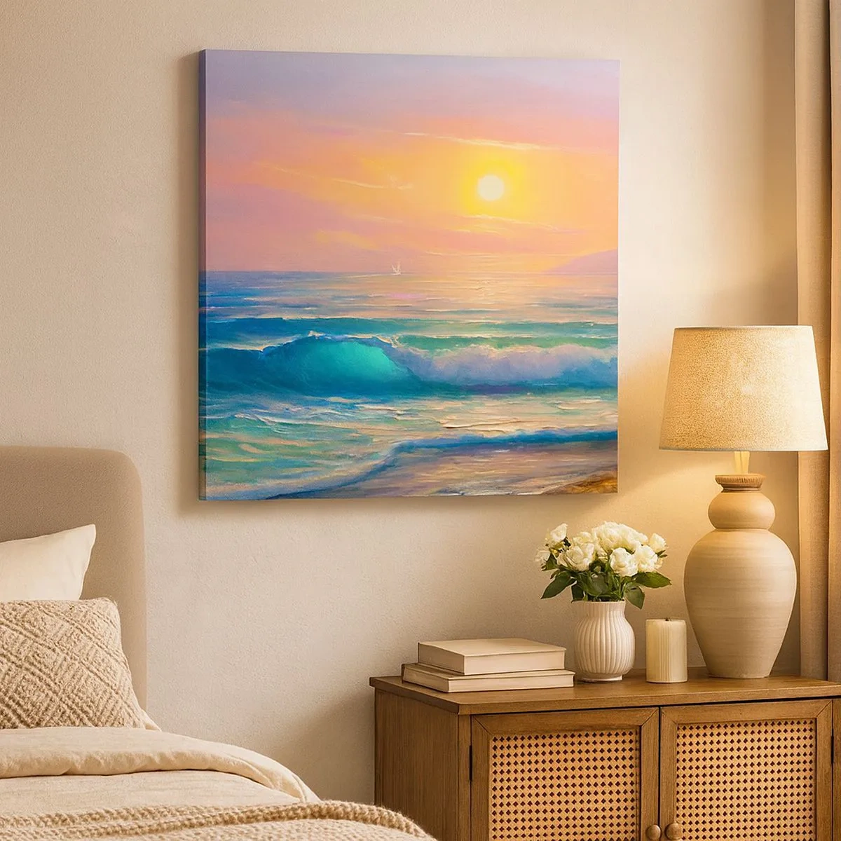 Impression sur toile - Image sur toile - Le chant turquoise des vagues - 30x30 cm