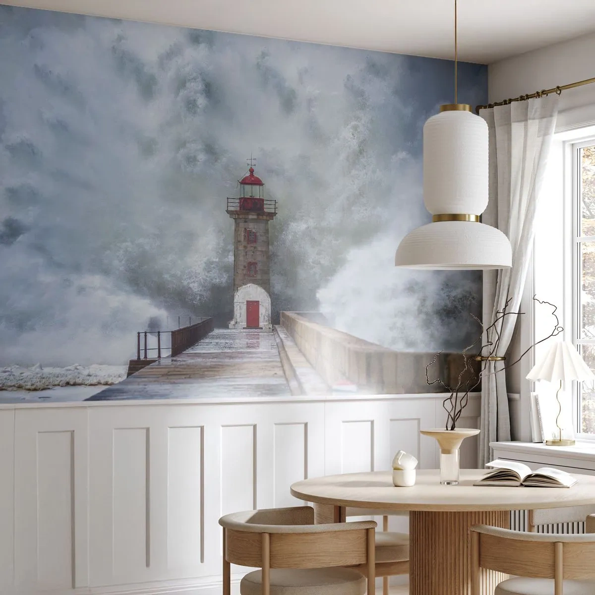 Papier Peint Photo Premium Sand - Le rugissement des eaux, le bruit soufflera - Phare, Paysage, Océan - 350x256 cm