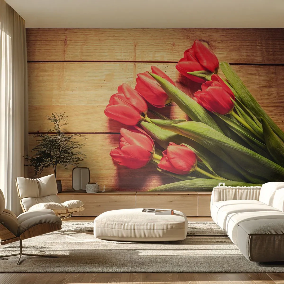 Papier Peint Photo Premium Canvas - Défi du printemps - Fleurs, Tulipes, Bouquet de fleurs - 250x175 cm