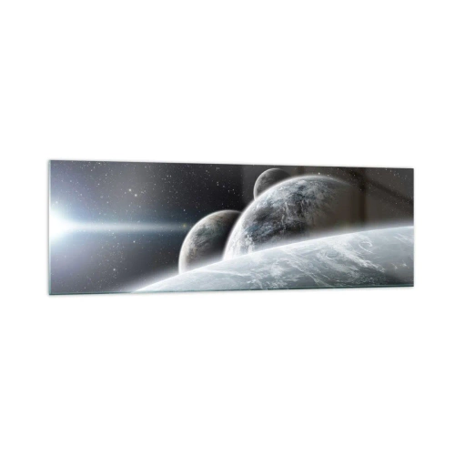 Impression sur verre - Image sur verre - Planètes dans l'espace sur fond d'étoiles et de galaxies - 160x50cm - Musique cosmique des sphères - Décoration murale moderne pour le salon et la chambre ARTTOR