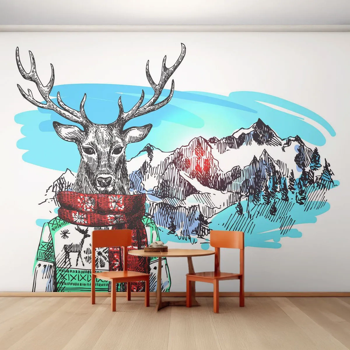 Papier Peint Autocollant Deluxe Sticker - Même le cerf ne gèle pas - Abstraction, Cerf, Pour les enfants - 250x175 cm