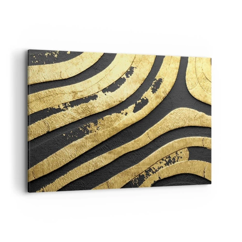 Impression sur toile - Image sur toile - Vagues abstraites dorées sur fond noir - 120x80cm - Tout coule - Décoration murale moderne pour le salon et la chambre ARTTOR