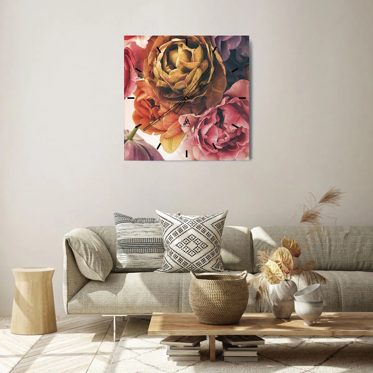 Horloge murale - Pendule murale - Un bouquet de fleurs variées aux couleurs intenses - 30x30cm - La fête de la vie - Décoration murale moderne pour le salon et la chambre ARTTOR