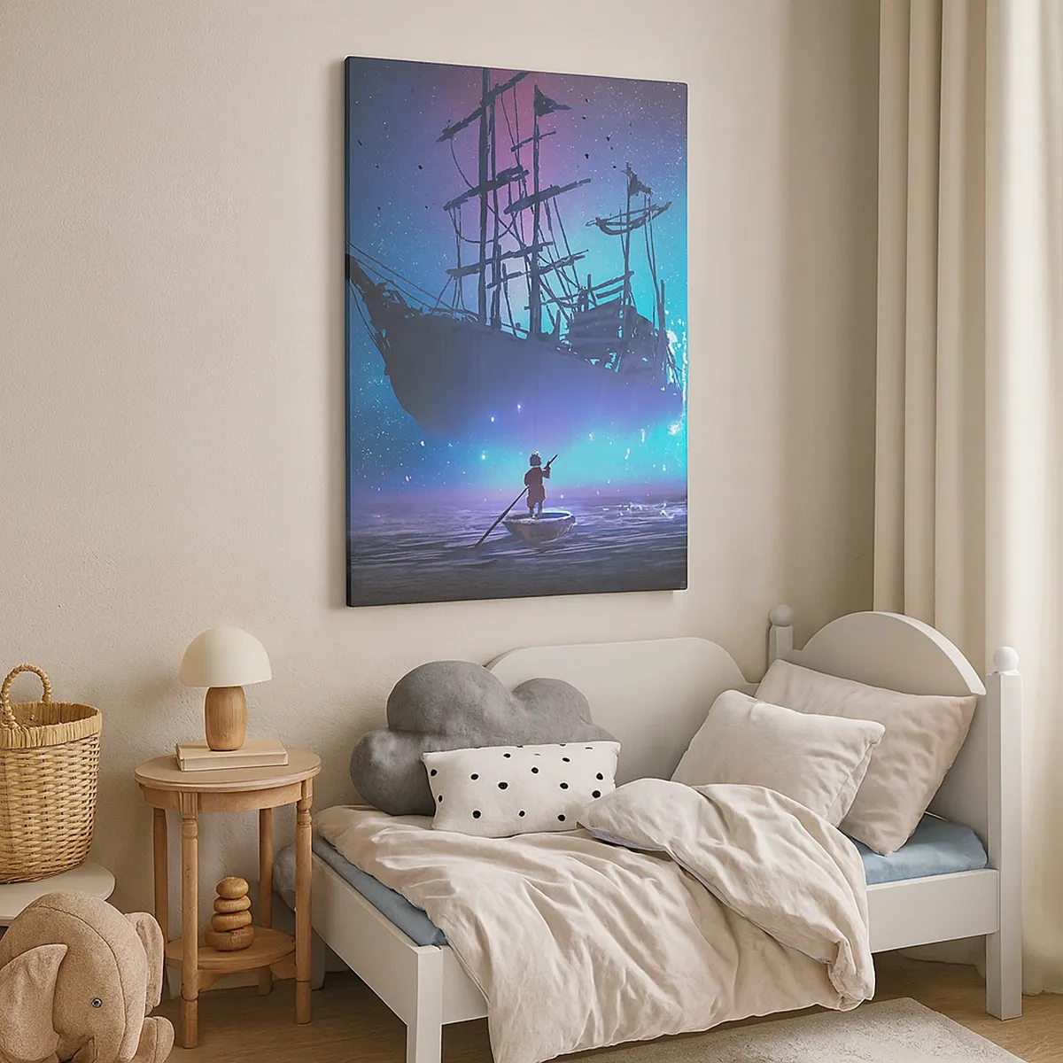 Impression sur toile - Image sur toile - Un navire fantastique contre le ciel étoilé - 50x70cm - A la rencontre du mythe de la mer - Décoration murale moderne pour le salon et la chambre ARTTOR