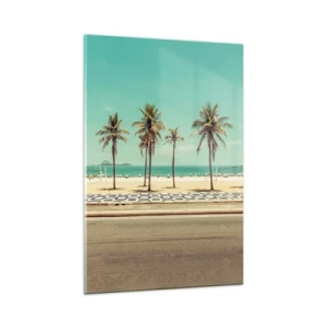 Impression sur verre - Image sur verre - Palmiers sur la plage surplombant la mer et le ciel bleu - 80x120cm - Gardien de plage - Décoration murale moderne pour le salon et la chambre ARTTOR