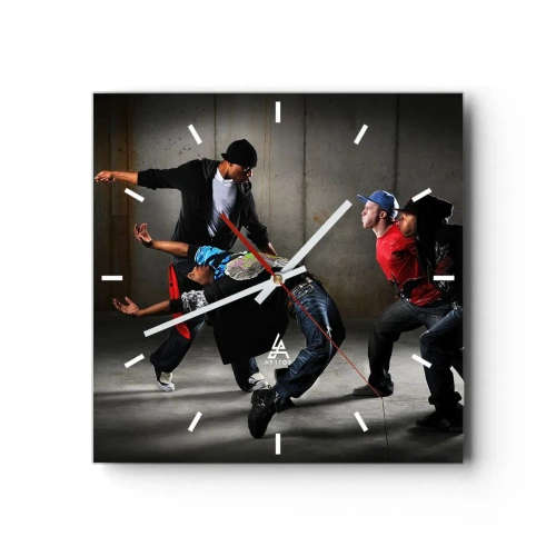 Horloge murale - Pendule murale - Un groupe de danseurs hip-hop dans une chorégraphie dynamique - 30x30cm - Danser avec le vent de la rue - Décoration murale moderne pour le salon et la chambre ARTTOR
