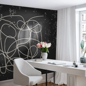 Papier Peint Photo Premium Canvas - Ligne abstraite sur fond noir avec des détails fins - 100x70cm - Errance des pensées - Décoration murale moderne pour le salon et la chambre ARTTOR