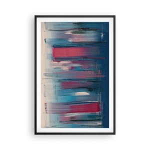 Affiche dans un cadre noir - Poster - Composition verticale en bleu et rouge - 61x91 cm