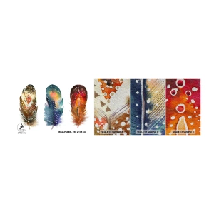 Échantillon de Papier Peint Premium Sand - Rituels, cérémonies, secrets - Plume oiseau, Oiseau, Abstraction - 100x30 cm