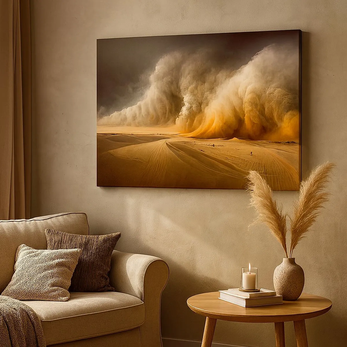 Impression sur toile - Image sur toile - Impressionnante tempête de sable dans le désert - 70x50cm - La colère du désert - Décoration murale moderne pour le salon et la chambre ARTTOR