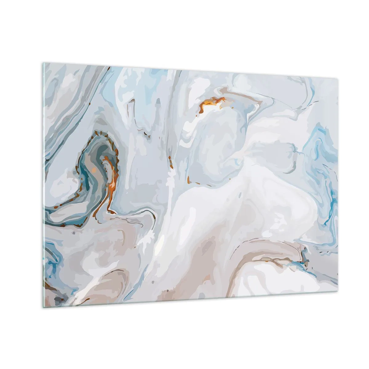 Impression sur verre - Image sur verre - Un motif de marbre subtil dans des tons de bleu et de blanc - 100x70cm - Blanc surélevé - Décoration murale moderne pour le salon et la chambre ARTTOR