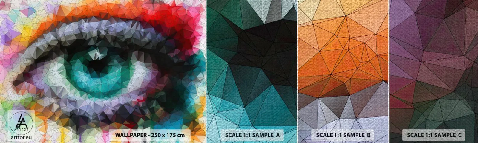 Échantillon de Papier Peint Premium Canvas - Lueur cristalline des yeux - Abstraction, Œil, Graphique - 100x30 cm