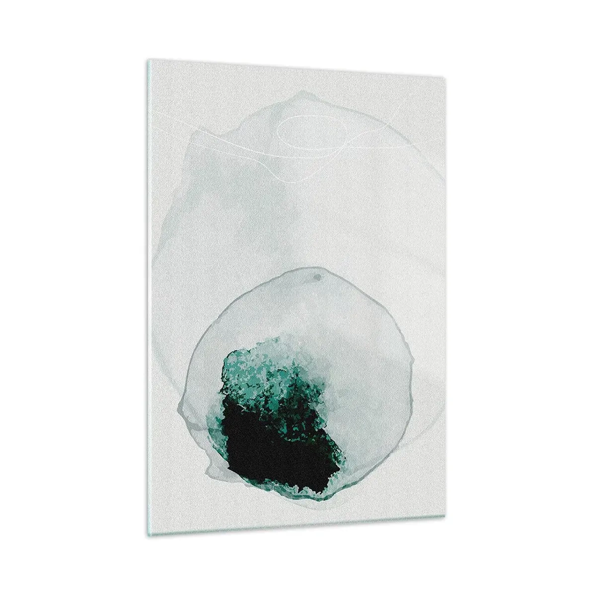 Impression sur verre - Image sur verre - Une forme abstraite ressemblant à une goutte d'eau dans des tons de vert. - 50x70cm - Dans une goutte d'eau - Décoration murale moderne pour le salon et la chambre ARTTOR