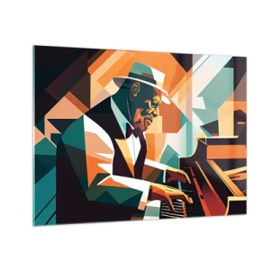 Impression sur verre - Image sur verre - Un portrait coloré d'un pianiste de style jazz - 70x50cm - C’est tout le jazz - Décoration murale moderne pour le salon et la chambre ARTTOR