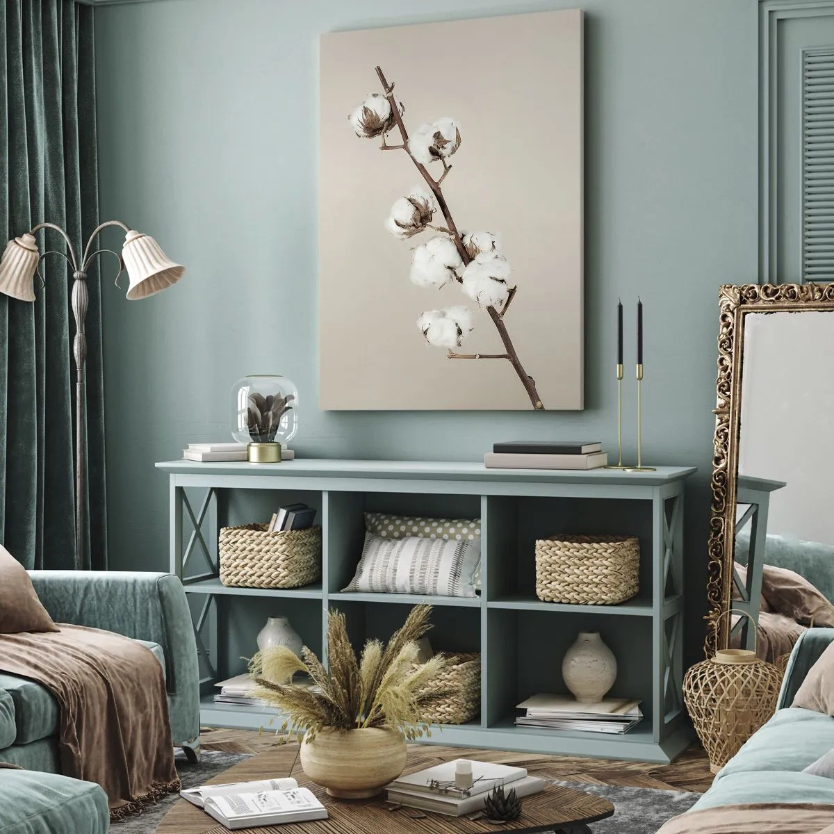 Impression sur toile - Image sur toile - Un brin de coton sur fond beige - 70x100cm - A la source de la douceur - Décoration murale moderne pour le salon et la chambre ARTTOR