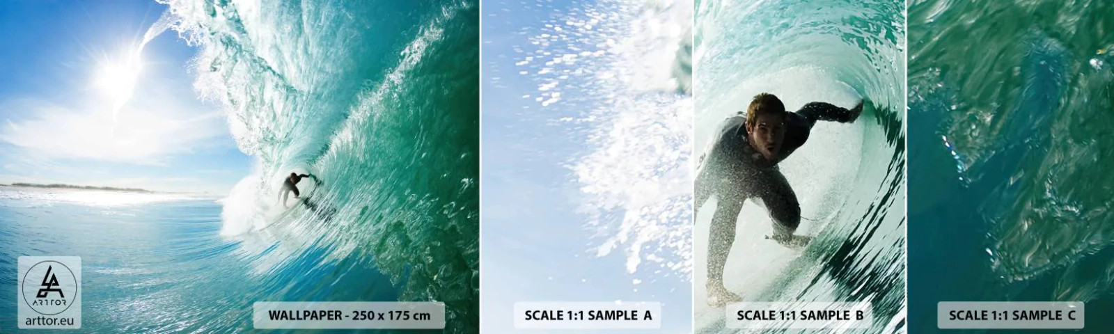 Échantillon de Papier Peint Autocollant Deluxe Sticker - Toujours sur la vague - Paysage, Océan, Surfeur - 100x30 cm