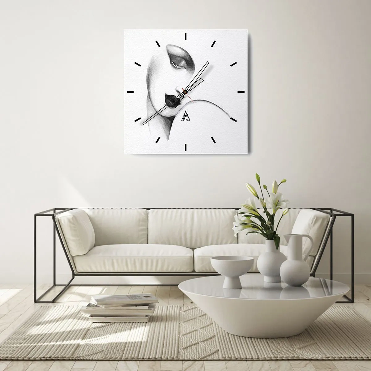 Horloge murale - Pendule murale - Un portrait subtil d'une femme dans un style monochrome - 30x30cm - Dans le style de Lempicka - Décoration murale moderne pour le salon et la chambre ARTTOR