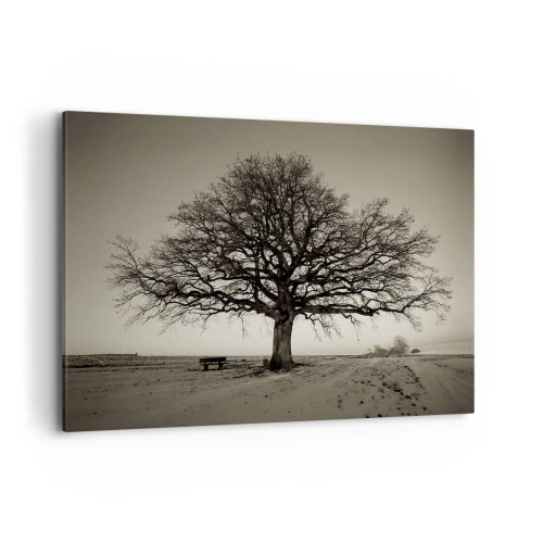 Impression sur toile - Image sur toile - Un arbre solitaire dans un champ de sépia - 100x70cm - D'ici à l'éternité - Décoration murale moderne pour le salon et la chambre ARTTOR