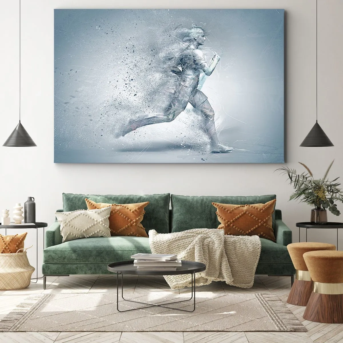 Impression sur toile - Image sur toile - Une figure dynamique courant dans un style abstrait - 70x50cm - Une énergie cristalline - Décoration murale moderne pour le salon et la chambre ARTTOR