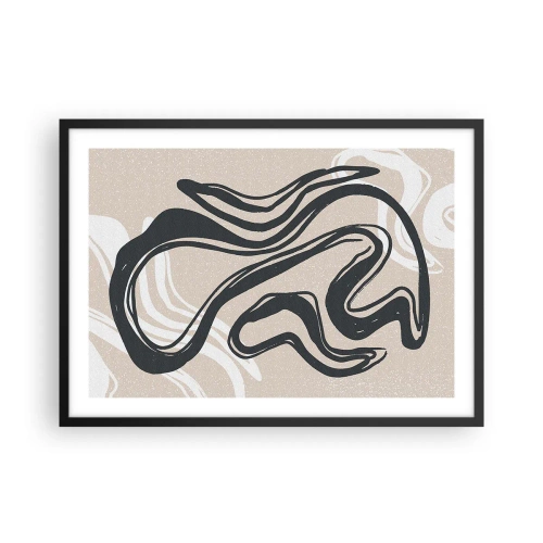 Affiche dans un cadre noir - Poster - Lignes abstraites dans des tons sombres sur fond beige - 70x50cm - Expression multipliée - Décoration murale moderne pour le salon et la chambre ARTTOR