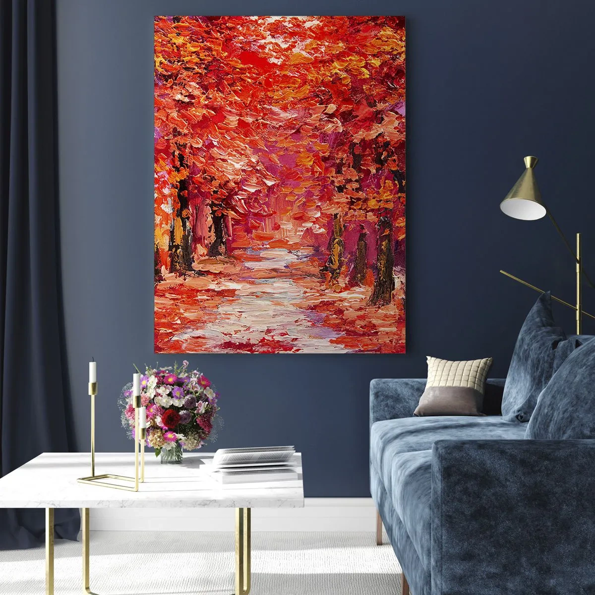 Impression sur verre - Image sur verre - Une ruelle pittoresque aux couleurs d'automne dans le style impressionniste - 70x100cm - Impression d'automne - Décoration murale moderne pour le salon et la chambre ARTTOR