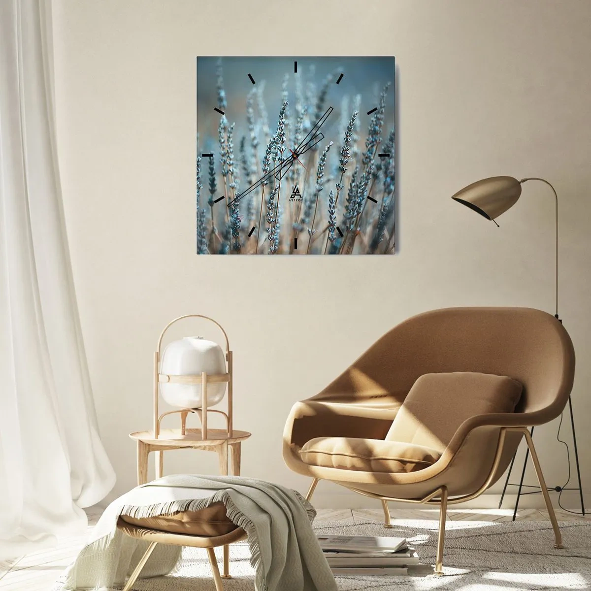 Horloge murale - Pendule murale - Lavande dans les champs dans des tons pastel subtils - 30x30cm - Tige odorante - Décoration murale moderne pour le salon et la chambre ARTTOR