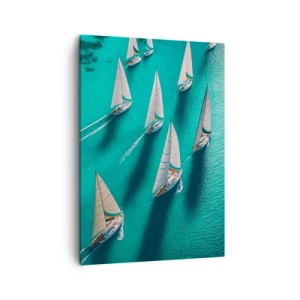 Impression sur toile - Image sur toile - Yachts sur l'eau turquoise en mouvement dynamique - 50x70cm - Dans une compétition avec le vent - Décoration murale moderne pour le salon et la chambre ARTTOR