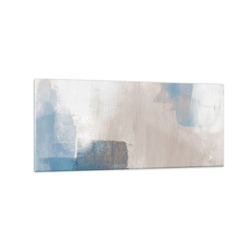 Impression sur verre - Image sur verre - Formes abstraites dans les tons de bleu et de beige - 120x50cm - Abstraction rose derrière un rideau de bleu - Décoration murale moderne pour le salon et la chambre ARTTOR