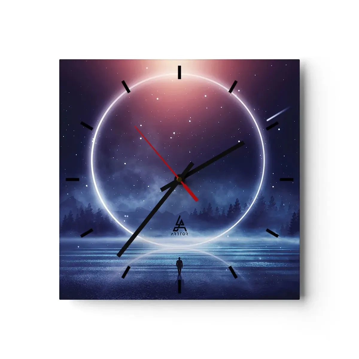 Horloge murale - Pendule murale - Un paysage magique avec une silhouette et un cercle de lumière la nuit - 30x30cm - Ils sont déjà là... - Décoration murale moderne pour le salon et la chambre ARTTOR