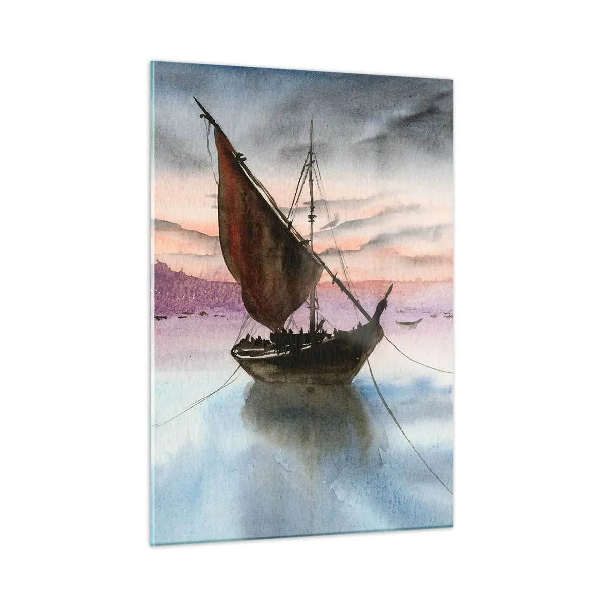 Impression sur verre - Image sur verre - Deux voiliers sur une eau calme au coucher du soleil - 50x70cm - Soirée au port - Décoration murale moderne pour le salon et la chambre ARTTOR