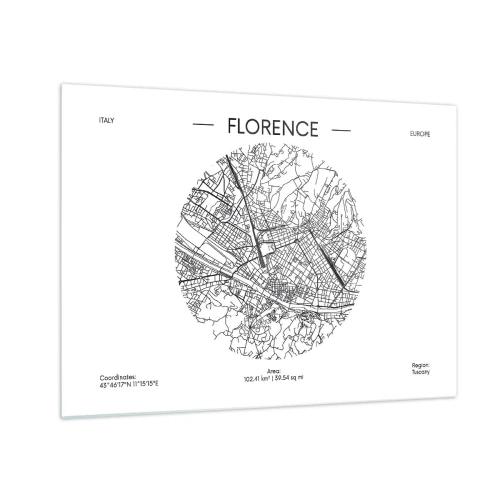 Impression sur verre - Image sur verre - Florence sous la forme d'une carte stylisée avec un réseau de rues - 70x50cm - Anatomie de Florence - Décoration murale moderne pour le salon et la chambre ARTTOR