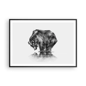 Affiche dans un cadre noir - Poster - Un dessin d'un ours dans un style minimaliste - 100x70cm - Ravi de rencontrer quelqu'un de proche - Décoration murale moderne pour le salon et la chambre ARTTOR