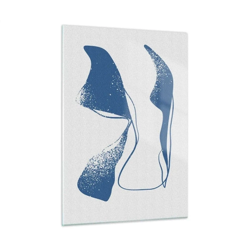 Impression sur verre - Image sur verre - Formes abstraites bleu marine ressemblant à des ailes - 50x70cm - Abstraction ailée - Décoration murale moderne pour le salon et la chambre ARTTOR