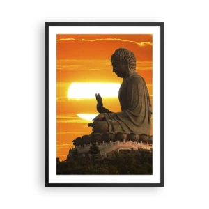 Affiche dans un cadre noir - Poster - Une statue de Bouddha contre un ciel orange - 50x70cm - Aucune peur du monde - Décoration murale moderne pour le salon et la chambre ARTTOR