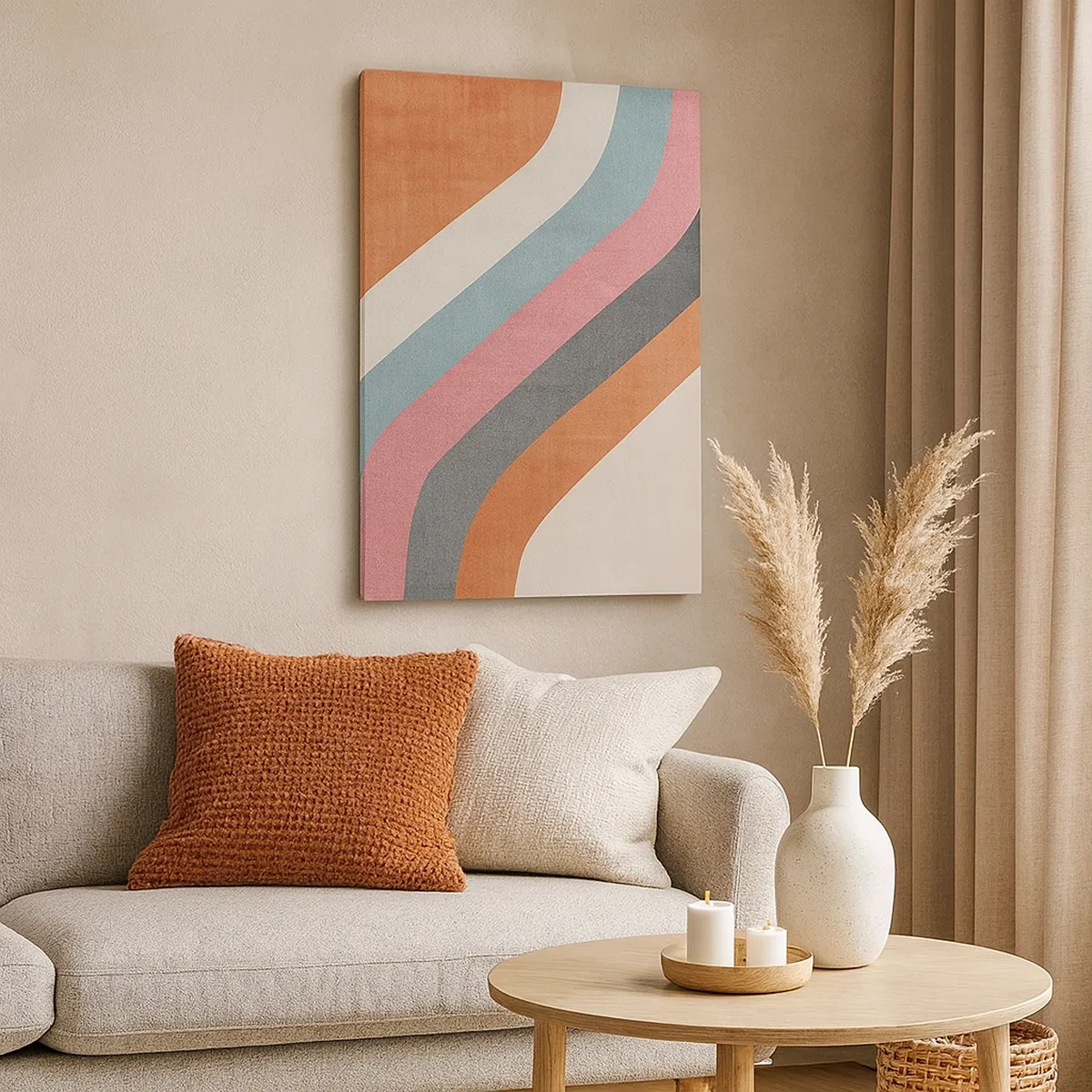 Impression sur toile - Image sur toile - Rayures rétro colorées - 50x70cm - Composition diagonale – mouvement - Décoration murale moderne pour le salon et la chambre ARTTOR