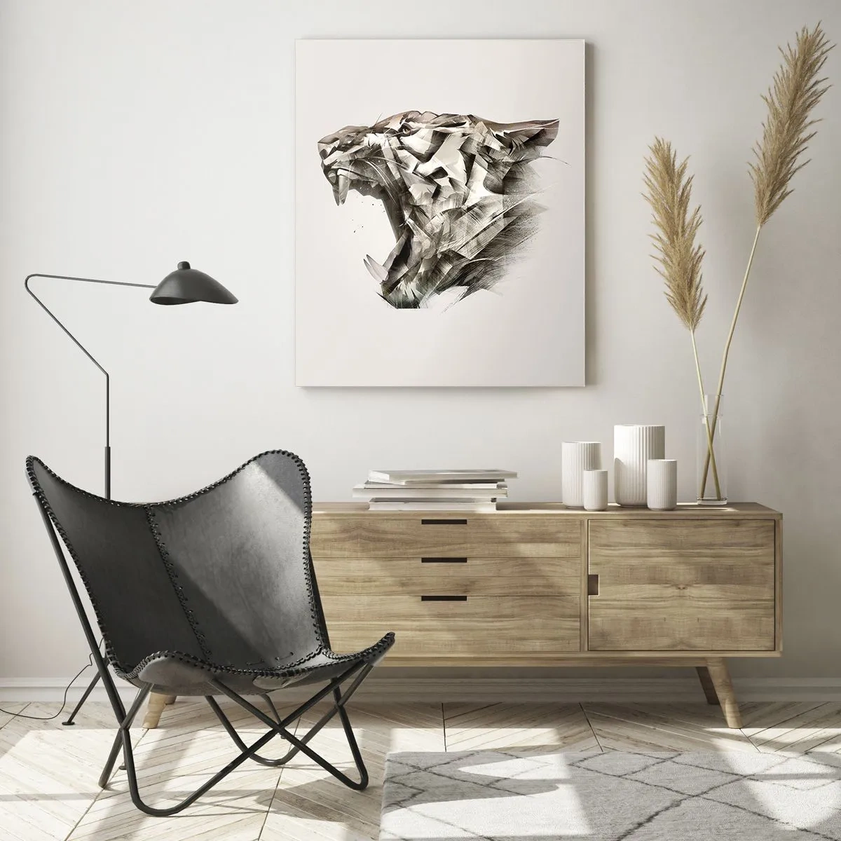 Impression sur verre - Image sur verre - Image abstraite d'un tigre dans des tons beiges - 70x100cm - Vous savez déjà qui est en charge - Décoration murale moderne pour le salon et la chambre ARTTOR